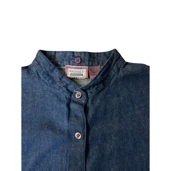 Vintage 90s Premier International Denim Blouse Womens M Removable Collar Pumpkin - Picture 5 of 16